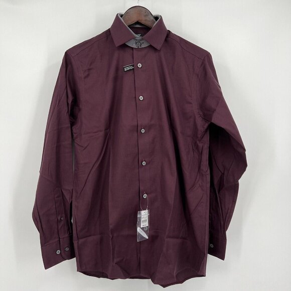 AWEARNESS Kenneth Cole Mens Slim Fit Non-Iron Stretch Shirt 15.5 32/33 Burgundy - Picture 2 of 6